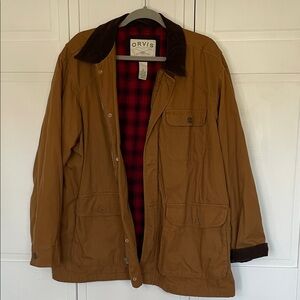 Orvis Tan Field Barn Chore Jacket with Dark Corduroy Collar Sz XL